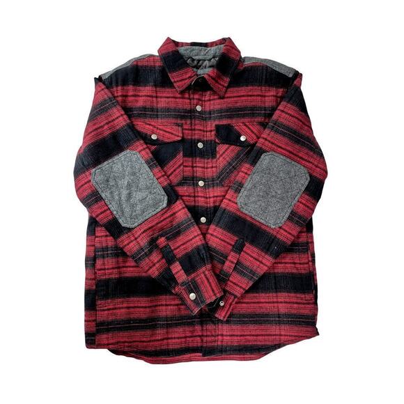 CQR Cotton Tactical Shirt-jack Red/Blk/Gry Plaid Snap Down Sz L NWOT - Picture 1 of 7
